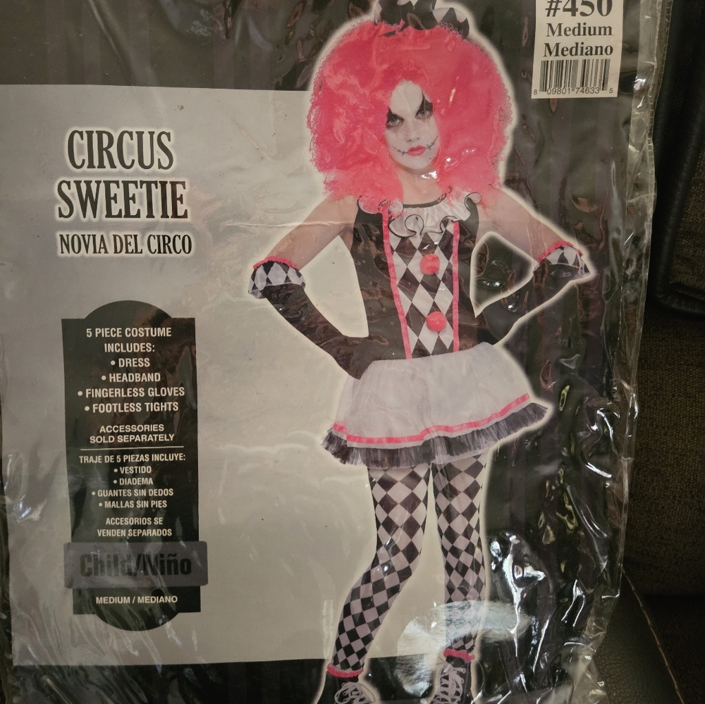 Cute Girls clown Sweetie Costume. New
